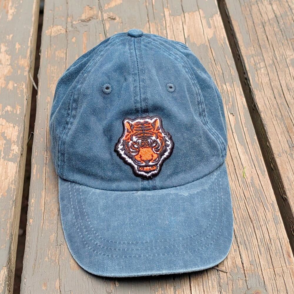 Faded Navy Blue Dad Hat Tiger Patch Embroidery Washed Canvas Baseball Cap Y2K